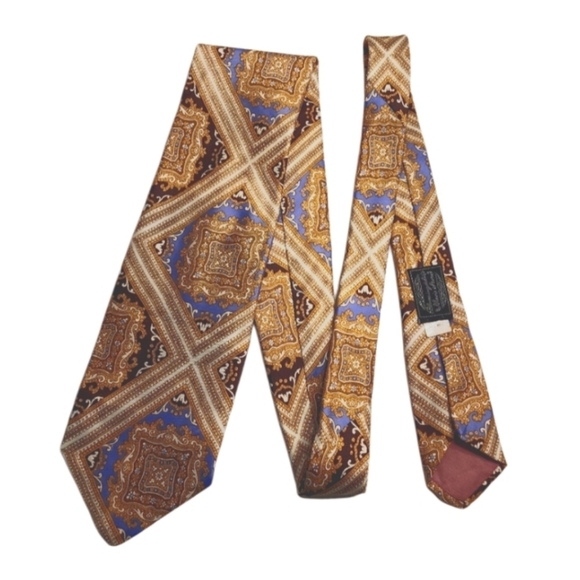 LANVIN Vintage Silk Rococo Print Gold Tone Multicolor Tie - Picture 1 of 6
